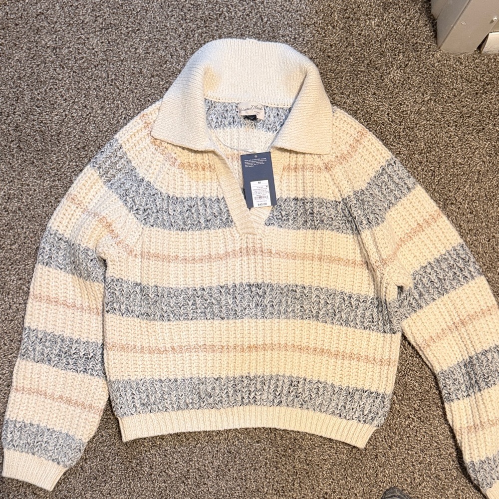 Universal Thread Striped Cowl-Neck Sweater - Cream, Blue, Pale Pink/Tan